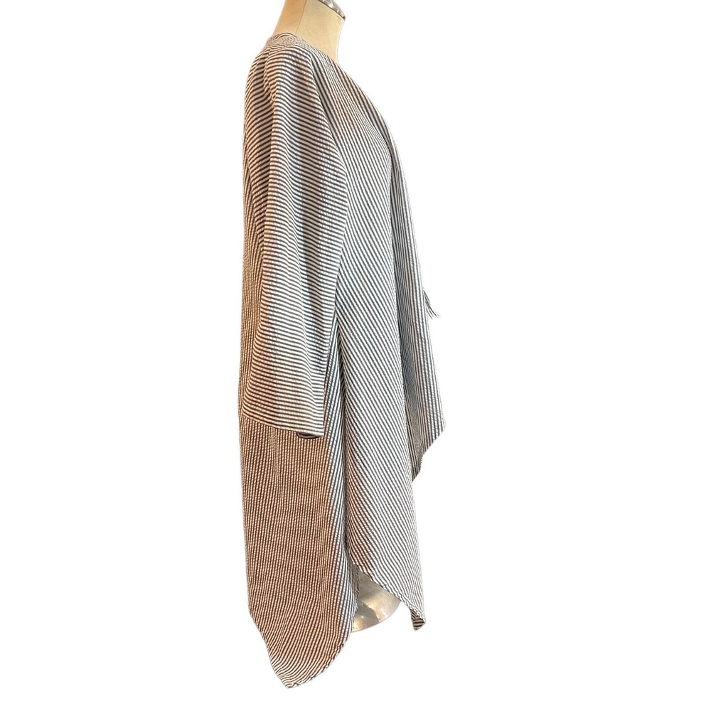 Striped Tie Front Cardigan Asymmetrical Lagenlook Boho Grunge Cover Up Size M - Picture 10 of 13